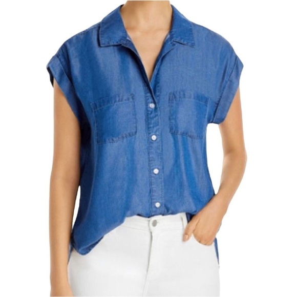 ALISON ANDREWS Short Sleeve Chambray Blouse Size Large - Picture 1 of 17